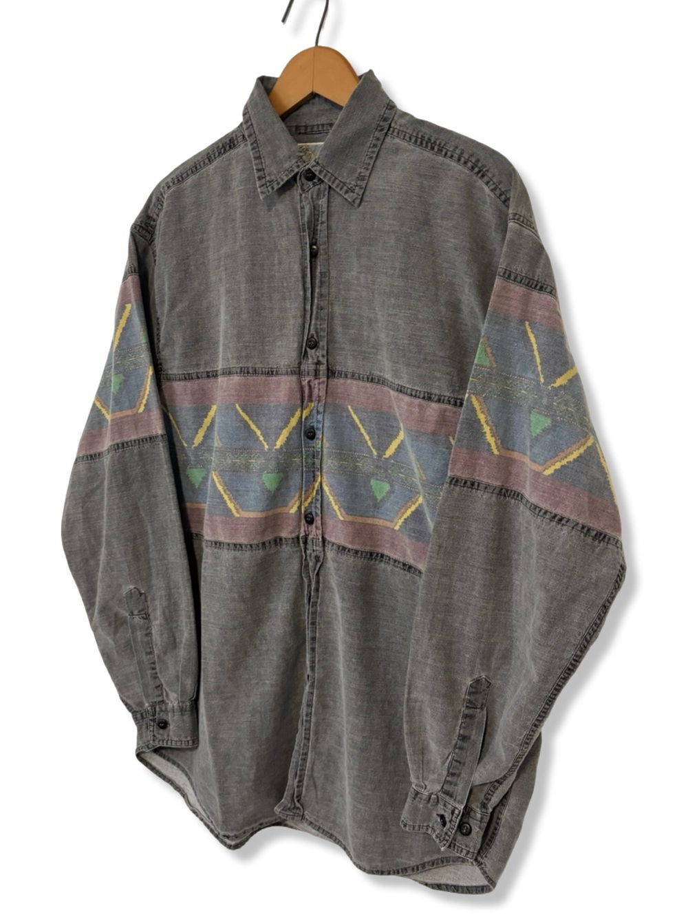 Vintage 90s Western Style Button Up Shirt With Aztec Stripe
